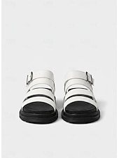 cheap Gladiator Sandals-Women's White Buckled Strappy Sandals – Casual Sporty Flat Shoes for Daily Walking, Travel, and Summer Outings