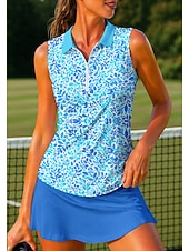 baratos Camisa Feminina-Mulheres Floral Tops Camisa Esportiva Camisa polo de caminhada Regata Sem Manga Zíper Floral UPF50+ Resistente a UV Elasticidade Alta Pavio Humido Respirável Tênis Golfe Pickleball Aberto para a