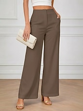 cheap Wide Leg &amp; High Waisted-Women's Wide Leg Chinos Elegant Vacation Fashion Full Length High Waist Plain Comfy Comfort Soft Inelastic Daily Outdoor Office Blue Black White Brown Summer Spring Fall Loose Fit