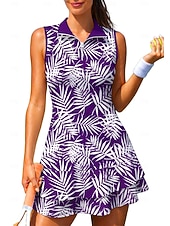 cheap Women's Tennis Dress-Women's Trees / Leaves Floral Botanical Tennis Dress Sports Dress Sleeveless Floral Breathable Tennis Golf Badminton Polo Collar Zip Collar Dress Black with White Wine Navy Blue Tennis Clothing