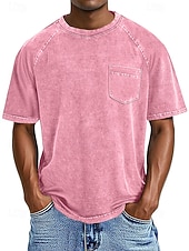 preiswerte Basic-T-Shirts-Herren Baumwoll-T-Shirt Gewaschenes Hemd T-Shirt Kurzarm Rundhalsausschnitt Sommer Frühling Ganzjahres Einfarbig Einfach Retro Vintage Betrübt Tasche Stückgefärbt Gewaschen Lässig Urlaub Straße