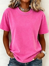  Kvinners 100% bomull T-skjorte Skjorte Vintage Vasket topper Tee Topp Enkel Vintage Mote Stilig Kortermet Crew Hals Vanlige topper Daglig Utendørs Helg Blå Svart Lilla Fuchsia Oransje