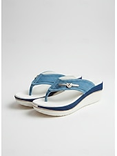 ieftine Sandale tip slide-sandale flip-flop de damă din denim – îmbrăcăminte de plajă elegantă, casual, cu talpă confortabilă și accent metalic