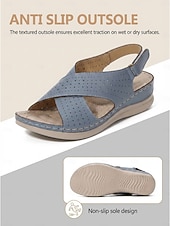 abordables Sandales Confort-Sandales bleues confortables pour femmes avec soutien de la voûte plantaire – chaussures de marche respirantes à brides croisées, sandales d'été légères et souples idéales pour les voyages et le