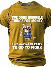 economico Magliette divertenti da uomo-Maglietta da uomo con stampa divertente di un procione "Ho fatto cose orribili per soldi", maniche corte, girocollo, procione stanco che beve caffè, umorismo da ufficio, regalo sarcastico per