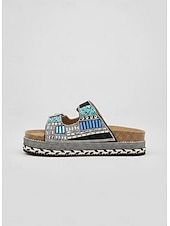 abordables Sandales à glissière-Sandales à plateforme perlées pour femmes – sandales à enfiler de style bohème pour la plage, les festivals et les sorties décontractées