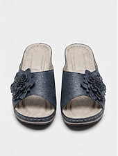 preiswerte Rutschsandalen-Offene Damen-Sandalen zum Hineinschlüpfen mit Keilabsatz und Blumendekor – atmungsaktiv, bequem und stylisch für den lässigen Sommerlook