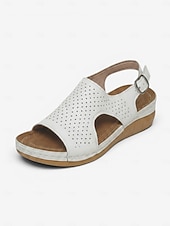 economico Sandali Comodi-sandali da donna con zeppa traforata rosa – comode scarpe estive con plateau e punta aperta e cinturino con fibbia per la spiaggia, i viaggi e l'abbigliamento casual