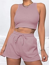 preiswerte Blusenanzüge für Damen-Damen Zweiteilige Sets Tank Top Shorts-Sets Ärmellos Rundhalsausschnitt Einfach Mode Streetwear Lässig Täglich Outdoor Schwarz Hellgrün Rosa Sommer Normale Passform