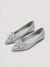 economico Ballerine da donna-Ballerine da sposa da donna con glitter dorati, scarpe da sposa a punta con dettaglio floreale in cristallo per cerimonia e ricevimento &amp;comfort nuziale