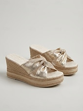 cheap Espadrille Sandals-Women's Metallic Gold Wedge Sandals - Elegant Twisted Knot Espadrille Platforms for Island Vacations, Beach Weddings &amp; Glamorous Summer Getaways