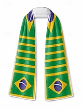 お買い得  アクセサリー-ブラジル国旗柄のメンズポリエステルタオルスカーフ。サッカーの試合観戦、スタジアムイベント、スポーツ観戦、普段使いに最適な、柔らかいサッカーファン応援スカーフです。