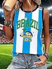  Per donna Canotta Grafico Geometrico Squadra di calcio Vintage Elegante Classico Senza Maniche Girocollo Top lunghi Casuale Quotidiano Blu Nero Giallo Rosso Estate Primavera