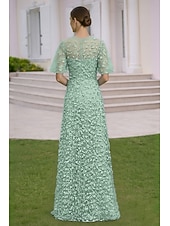 cheap Floor Length-A-Line Dress Floor Length Wedding Guest Dress Formal Dresses Evening Gown Mother of the Bride Dress Short Sleeve Crew Neck Elegant Simple Embellished Formal Lace with 3D Flowers