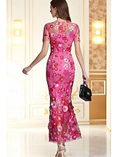 levne Koktejlové šaty-Mořská panna party šaty vintage šaty svatba svatební host Ankle délky krátký rukáv s kulatým výstřihem tyl s výšivkami šaty