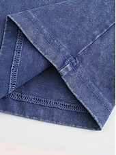  abito midi da donna 100% cotone, abito lavato, abito casual, abito t-shirt, abito maglietta, basic, classico, quotidiano, vacanza, vestibilità regolare, tinta unita, manica corta, scollo a V, blu, estate, primavera
