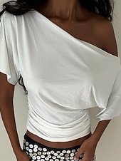  Per donna Top con spalle scoperte Maglietta Top da uscita Grafico Semplice Vintage Elegante Manica Corta Asimmetrico Senza Spalle Top Regolari Casuale Spiaggia Estate Nero Bianco Verde Estate