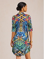 preiswerte Kleider für die Ferien-Dschungel-Party-Hemdkleid aus seidigem Satin