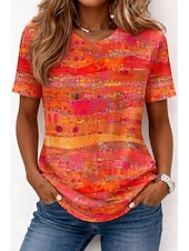 ieftine tricou Art &amp; Design-Pentru femei Tricou Imprimeu Floral Grafic Gradient de culoare Stilat Clasic Casual Manșon scurt Stil Nautic Rotund Topuri lungi Casual Zilnic Albastru piscină Portocaliu Vară Primăvară Toamnă