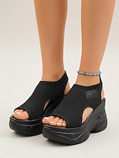voordelige Sport Sandalen-Damessandalen met sleehak in bruin gebreid materiaal, ademende gebreide sportsandalen, veelzijdige casual schoenen voor vakantie en wandelen. &amp;zomerse dag