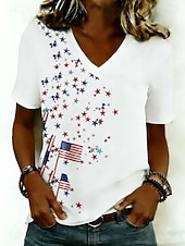 Χαμηλού Κόστους Ημέρα Ανεξαρτησίας Κορυφή-Ημέρα Αμερικανικής Ανεξαρτησίας Γυναικεία Μπλουζάκι Στάμπα Γραφική Αμερικάνικη σημαία Βίντατζ Στυλάτο Κλασσικό Κοντομάνικο Λαιμόκοψη V Κανονικά μπλουζάκια Καθημερινά Σαντρέ Λευκό Καλοκαίρι Άνοιξη