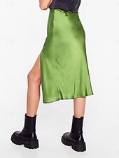 economico Gonne Formali-Per donna Gonne in raso Elegante Moda Midi Vita Alta Gonne Semplice Con Spacco Micro-elastico Feste Data Nero Champagne Marrone Verde Estate