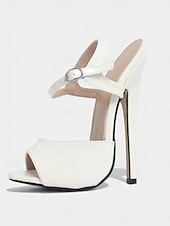 cheap Heeled Sandals-Women's Patent Leather Platform Stiletto Sandals, Open Toe Ankle Strap High Heels for Club, Party &amp; Dancewear