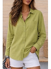 economico Bluse Semplici-Per donna Camicia Camicia Estiva Camicia con Bottoni Camicia di cotone Patchwork Tasca Tinta unica Semplice Vacanza Moda Casual Manica Lunga Collo ripiegato Top Regolari Quotidiano Spiaggia Ferie