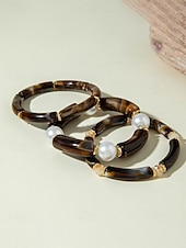 billige Damearmbånd-Bohemsk 3-delt armbåndssett i akryl for kvinner, elastiske, stabelbare armbånd, perfekt for strandferie, hverdagsbruk og sommertilbehør