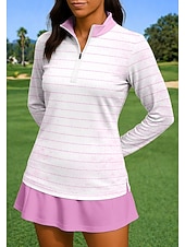baratos Camisa Feminina-Mulheres Riscas Camisa Esportiva Camisa de tênis Top de tênis Manga Longa Zíper Floral Pullover UPF50+ Resistente a UV Elasticidade Alta Pavio Humido Respirável Voleibal Tênis Golfe Gola Alta Gola