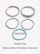 billiga Damarmband-Bohemiskt turkost armbandsset för kvinnor, lager-på-lager pärlhalsband för strandsemester, resortkläder, avslappnade sommarkläder och vardaglig bohemisk styling