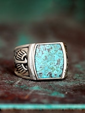 billige Menns smykker-Herre bohemsk ring i legering og turkis, vintage statement-signetring i flere størrelser for strandferie, uformelle sommerantrekk og hverdagsbruk