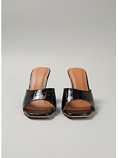 baratos Chinelos de slide-sandálias femininas pretas com estampa de crocodilo, bico aberto e salto quadrado, para passeios casuais de verão e looks chiques para o escritório