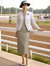  Două Piese Coloană Teacă Costum rochie Lungimea ceaiului Rochie pentru invitata de nunta Rochie Mama Miresei Fără manșon Stil Nautic Elegant Personalizat Oficial Seară Formală Petrecere Nuntă Fuste