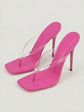 cheap Heeled Sandals-Women's Red Clear Strap Thong Stiletto Sandals – Sexy Cocktail Party Heels