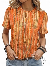 voordelige Stripe &amp; Geometrische t-shirt-Dames T-shirt Afdrukken Grafisch Geometrisch Gestreept Vintage Stijlvol Klassiek Korte mouw Strakke ronde hals Croptops Casual Dagelijks blauw Paarsblauw Blozend Roze Oranje Zomer Lente