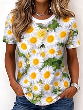 billiga Blommig t-shirt-Dam T-shirt Mönster Blommig Grafisk Växter bohemliv Hawaiisk Stylish Kortärmad Rund hals Långa toppar Dagligen Blå Svart Ljusrosa Gul Mörkgrön Sommar Vår