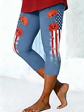  Mujer Chinos Polainas Vacaciones Moda Ropa de calle Capris Alta cinturaPantsDía de la Independencia Americana Floral Graphic Bandera estadounidense Estampado Comodidad Suave Cómodo Elástico Diario