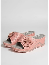 preiswerte Rutschsandalen-Offene Damen-Sandalen zum Hineinschlüpfen mit Keilabsatz und Blumendekor – atmungsaktiv, bequem und stylisch für den lässigen Sommerlook