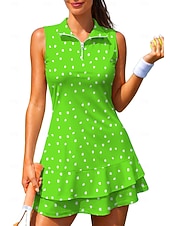 abordables Robe de tennis pour femmes-Femmes Géométrique À pois Robe de tennis tenue de sport Sans manches Floral Respirant Tennis Le golf Badminton Col Polo Col zippé Robe Noir avec blanc Jaune Rose Vêtements de tennis