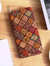 billige Lommebøker-Dame-lommebok i bohemsk kunstskinn med lang lommebok, stor kapasitet og flere kortspor med glidelås rundt clutch i flere mønstre for shopping, daglig bruk og reiser