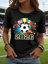 お買い得  ワールドサッカーの試合-女性用 Tシャツ プリント グラフィック サッカーチーム スタイリッシュ クラシック カジュアル 半袖 クルーネック レギュラートップス 日常 ブルー ブラック ホワイト ルビーレッド 夏 春