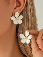 Недорогие Женская серьга-Женские серьги в богемном стиле, материал — сплав, 3D-цветочный дизайн, различные цвета, легкие и элегантные, идеально подходят для пляжного отдыха и повседневной носки.
