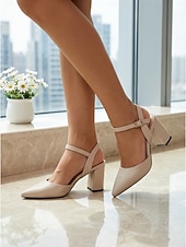 cheap Slingback Pumps-Women's Professional Black Pointed Toe Slingback Pumps - Elegant Block Heel Shoes with Adjustable Ankle Strap for Business Meetings, Formal Work &amp; Career Wear