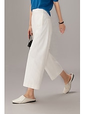 cheap Wide Leg &amp; High Waisted-Women's Wide Leg Chinos Vacation Full Length High Waist Comfortable Micro-elastic Daily White Navy Blue khaki Summer Spring Loose Fit