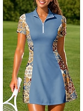 tanie Sukienka damska-Damskie Geometryczny Kwiatowy Sukienka sportowa Sukienka polo do tenisa Krótki rękaw Quarter Zip Elastyczny Odvádí pot Oddychający Siatkówka Bransoletka tenisowa Golf Wieczorne Sukienka Wino