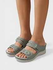 cheap Comfort Sandals-Women's Green Wedge Sandals – Adjustable Strap Comfort Sandals with Arch Support, Lightweight Cushioned Walking Shoes for Travel, Daily Wear, Outdoor Walking &amp; Garden Leisure