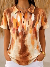 abordables Art &amp; Design Blouses-Femmes Chemise Chemises Polo Gaufre Hauts d'été A Ombre Graphique Géométrique ancien Élégant Manche Courte Col Rabattu Col Polo Hauts Réguliers Mariage à la plage Occasionnel Quotidien Bleu Rose