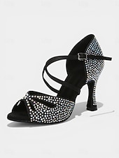 abordables Latin Shoes-Women's Tan Rhinestone Latin Dance Heels - Sparkling Strappy Salsa Ballroom Shoes