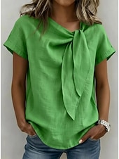 economico Camicie-Per donna Camicie effetto lino Blusa Camicia in finto lino Tinta unica Quotidiano Elegante Essenziale Manica Corta Asimmetrico Top Regolari Quotidiano Nero Giallo Cachi Rosso Verde Estate Primavera